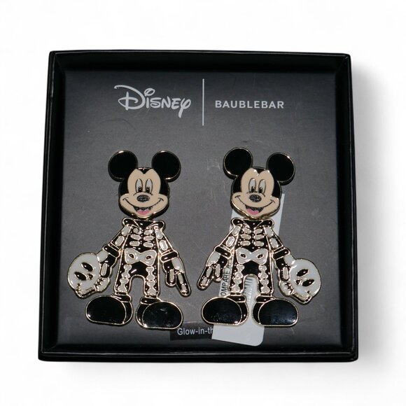 Disney Baublebar Halloween Mickey Skeleton Dangle Earrings Glow in The Dark NEW - Picture 7 of 7